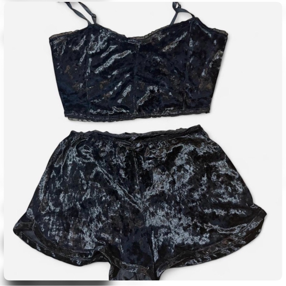 Fashion Nova Black Velvet Pajama Set